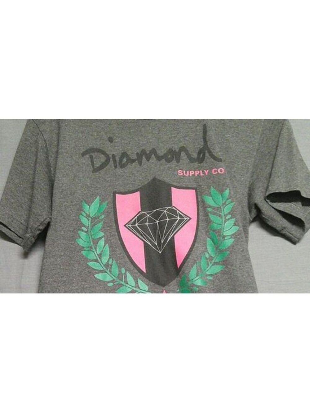 Diamond Supply Co. Gray Graphic T-Shirt with Pink and Green